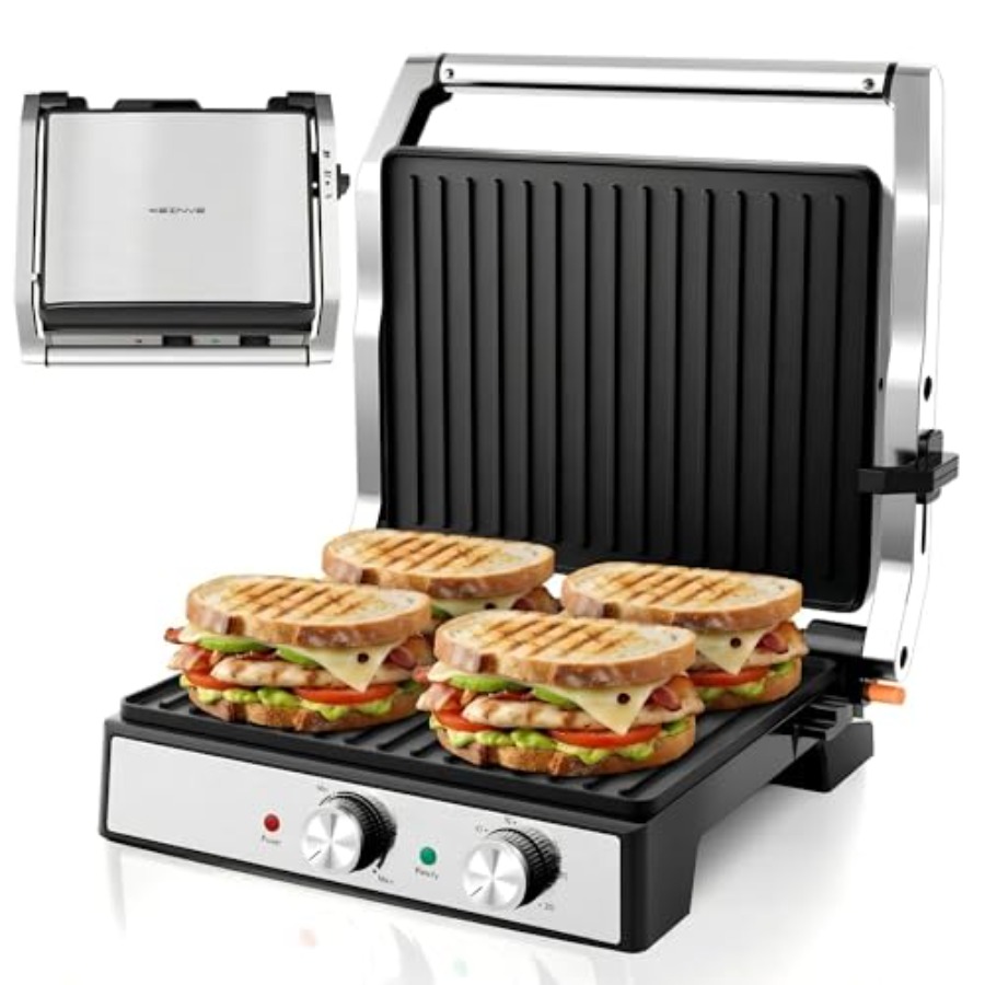 Sandwich Press Panini - Sandwichera Panini con Ajuste de Temperatura
