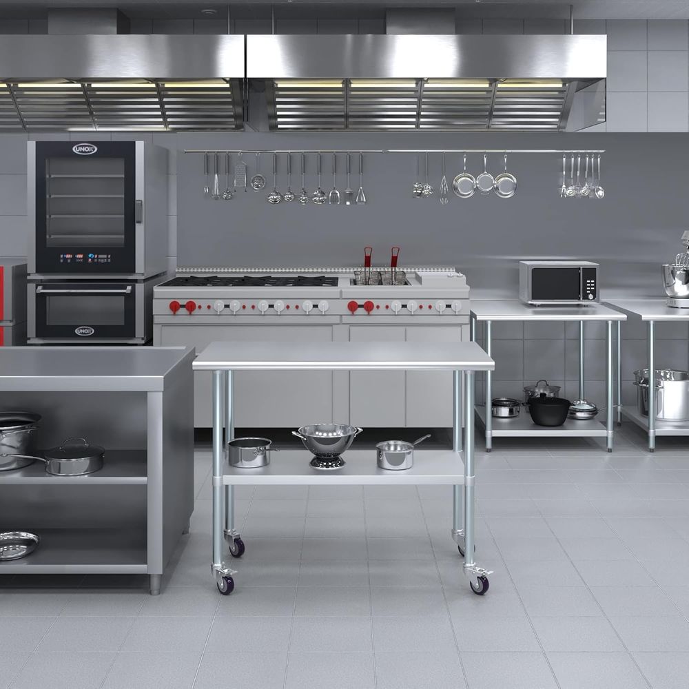 Mesa de Acero Inoxidable + Rue - Commercial Kitchen Prep Table reseña y precio