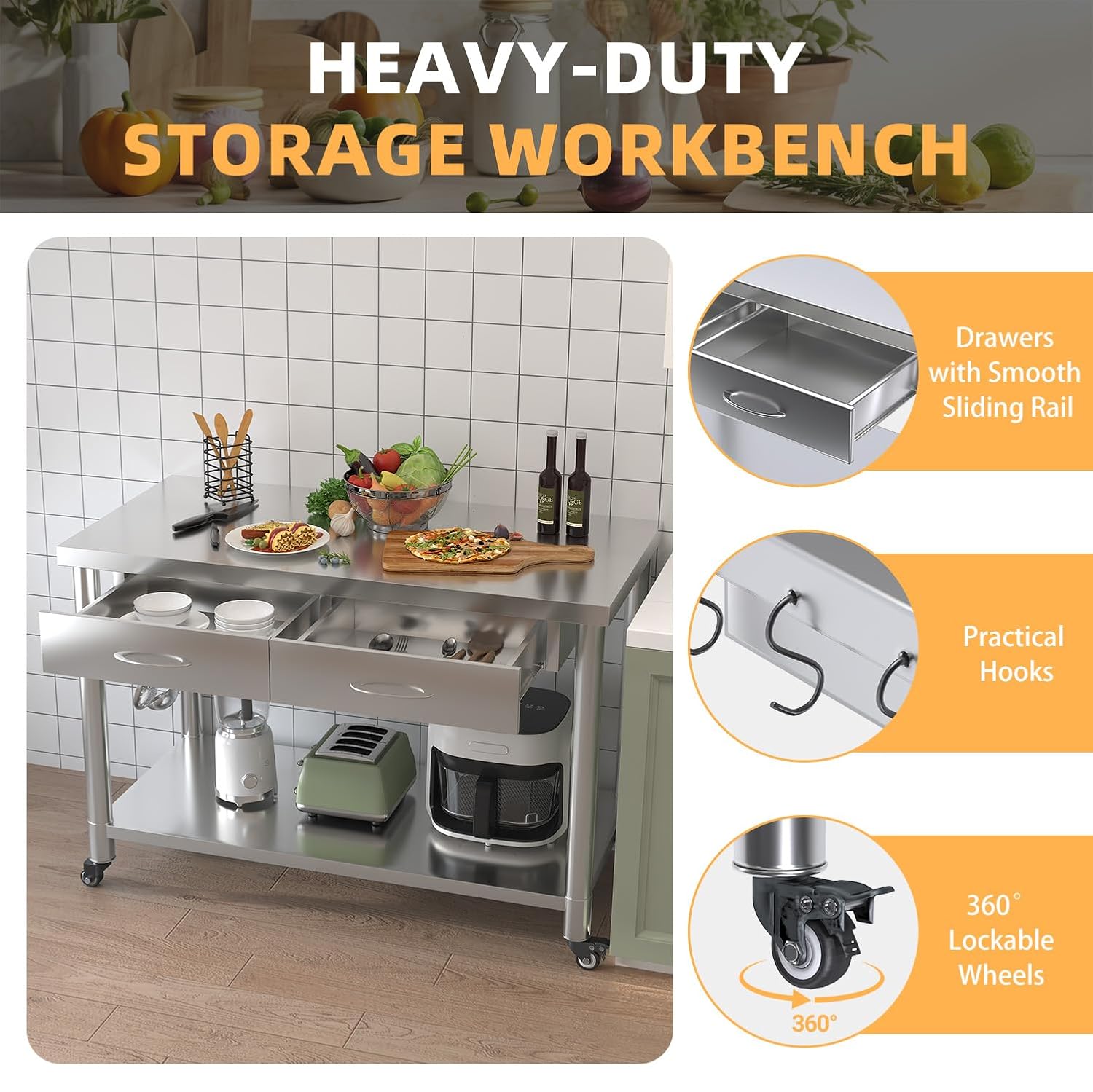 Mesa de Acero Inoxidable con C - Commercial Kitchen Prep Table reseña y precio