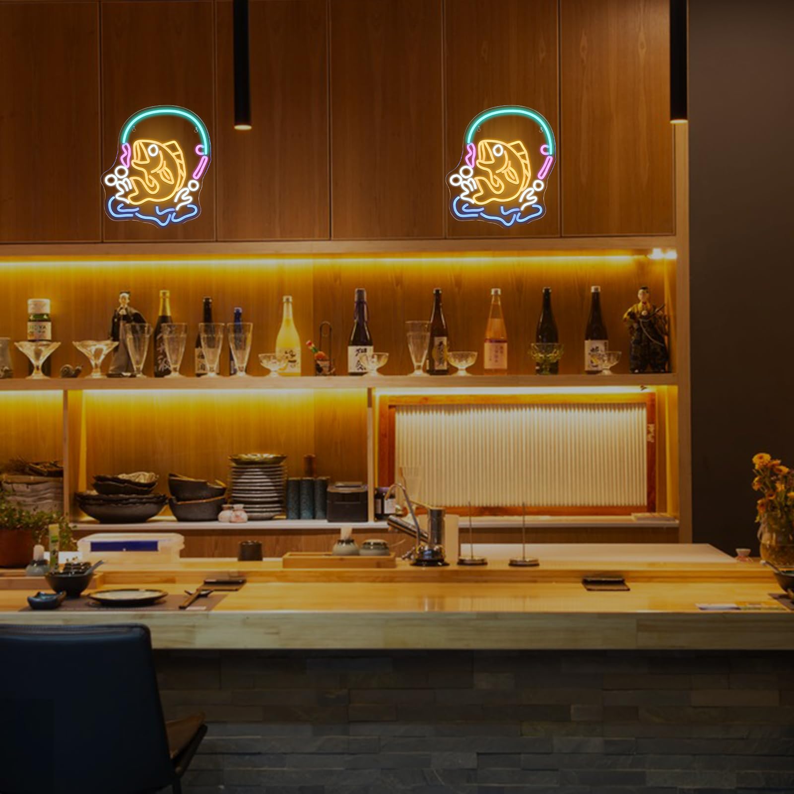 Letrero de neón de pesca, luz  - Commercial Kitchen Lighting Design reseña y precio